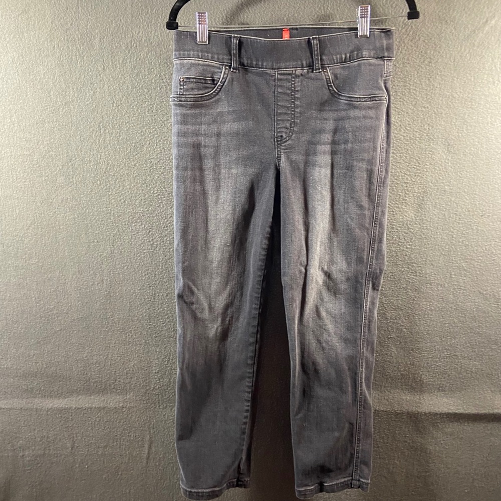 Spanx Straight Leg Ankle Jeans Skinny Pull On vintage Black charcoal Wash